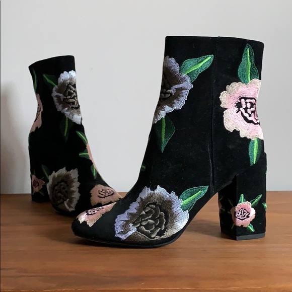 Rebecca Minkoff Black Suede Embroidered Boot - Picture 1 of 6